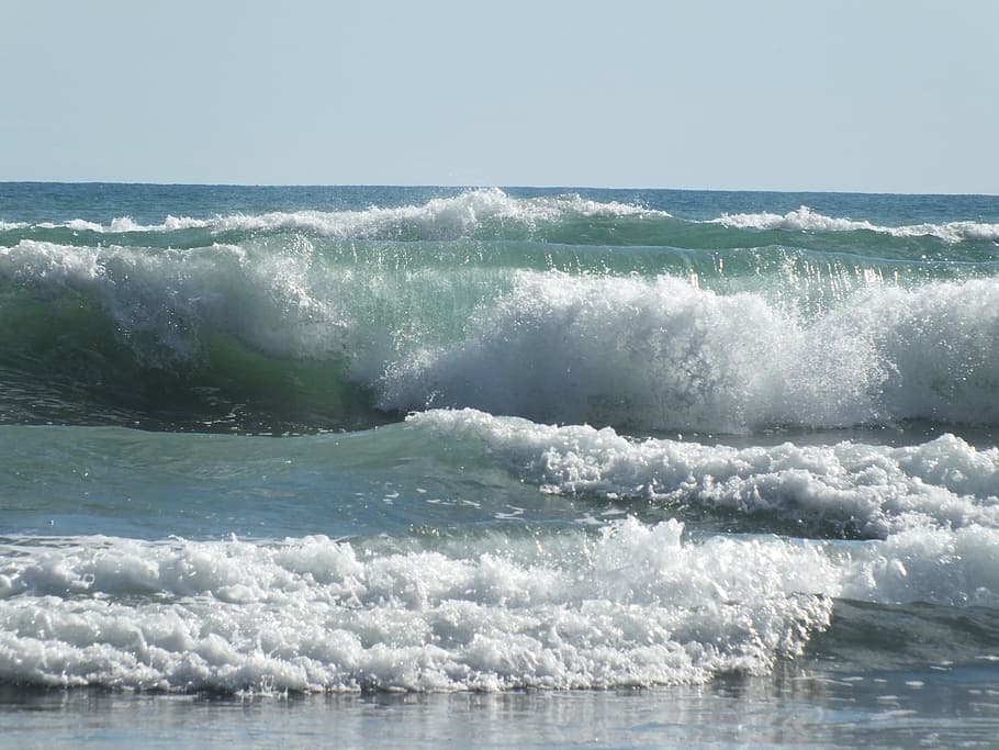 sea waves during daytime, sky, beach, new zealand, ocean, water HD wallpaper