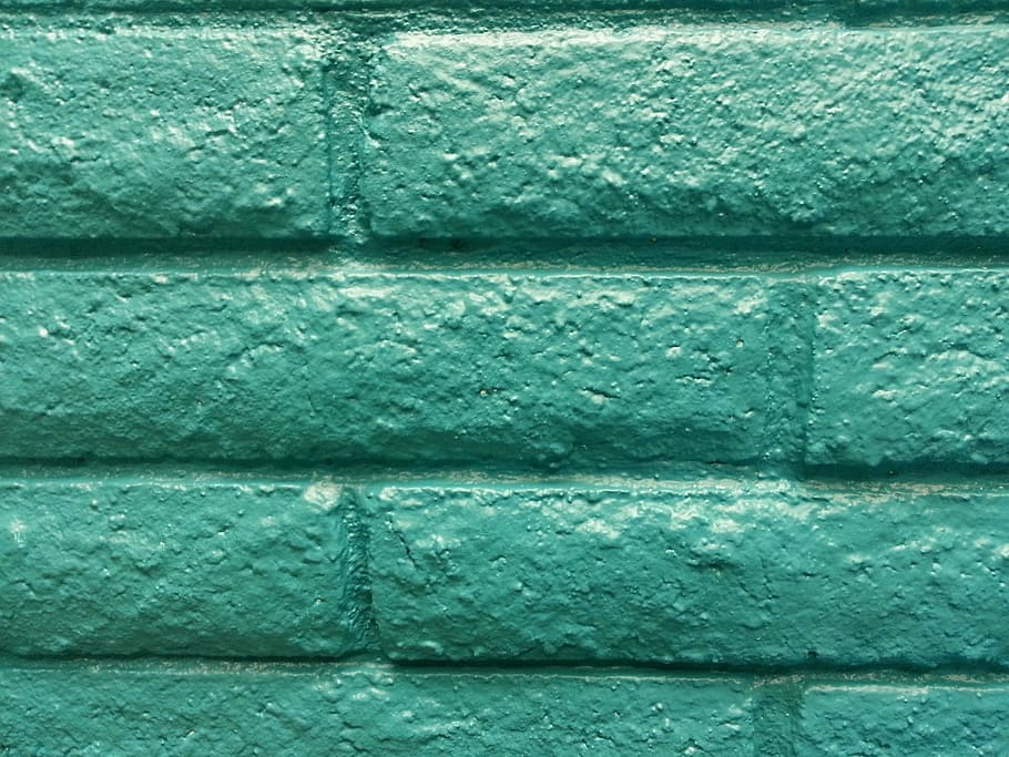 brick, wall, turquoise, block, painted, decorative, interior HD wallpaper