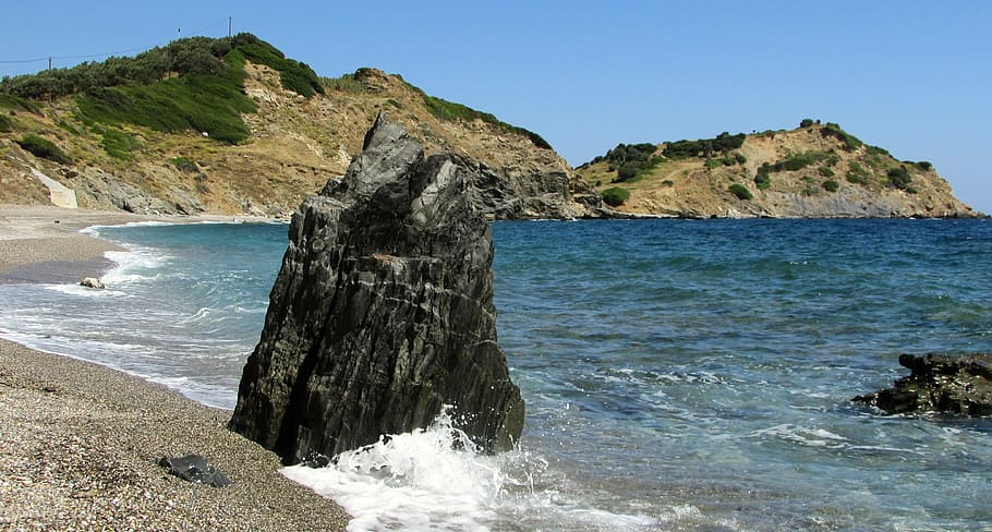 greece, skiathos, island, beach, rock, sporades, mediterranean HD wallpaper