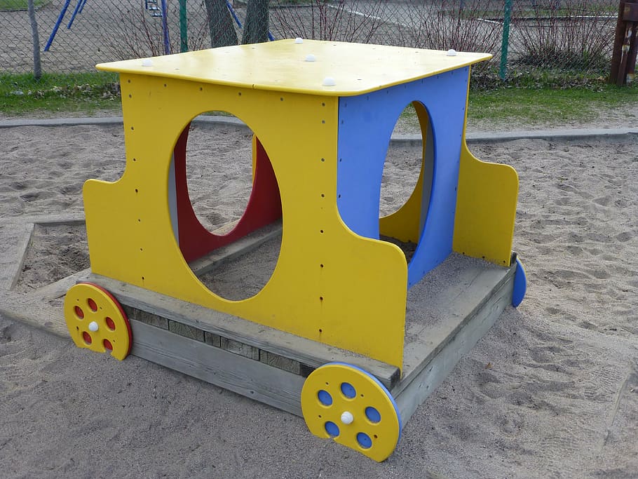train, park, game, module, fun, childhood, yellow, playground HD wallpaper