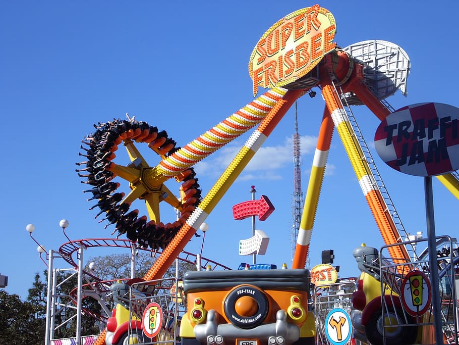 amusement park, joy, fun, extrem, sky, amusement park ride HD wallpaper