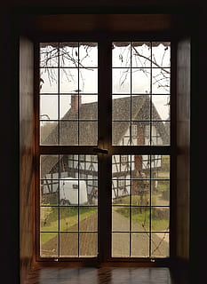 white and black house viewing through window, glass, frame HD wallpaper