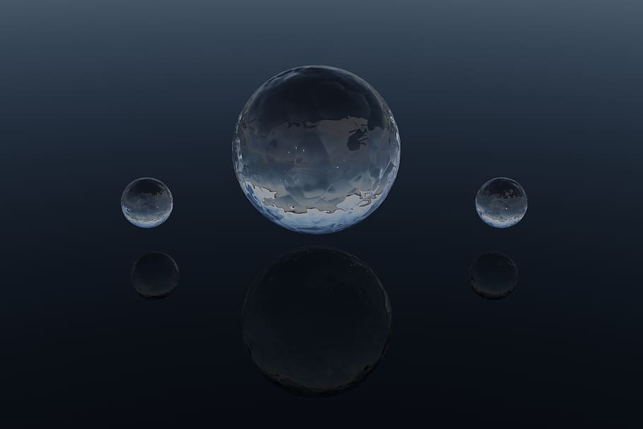 sphere, model, 3d, graphics, water, blue, background, three HD wallpaper