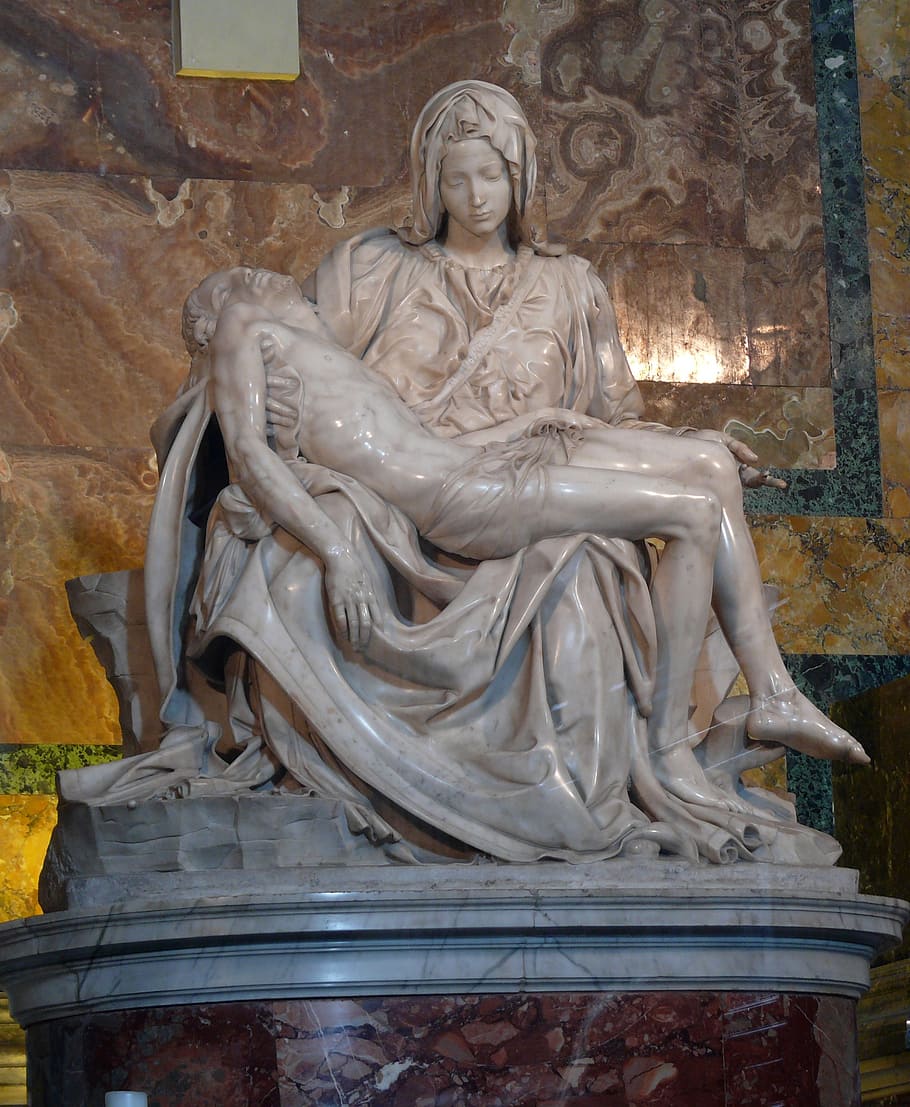 woman carrying man statue, piet, michelangelo, the vatican, the basilica, HD wallpaper