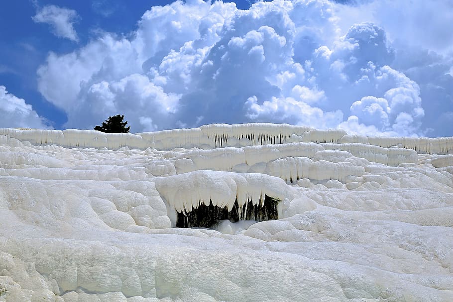 snow covered mountain, nature, landscape, clouds, sky, winter HD wallpaper