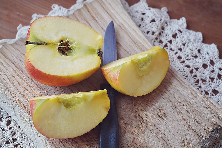 apple, bio apple, cut, sliced apple, fruit, natural product HD wallpaper