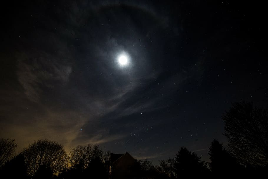 moon at night sky, astronomy, celestial, full moon, nature HD wallpaper