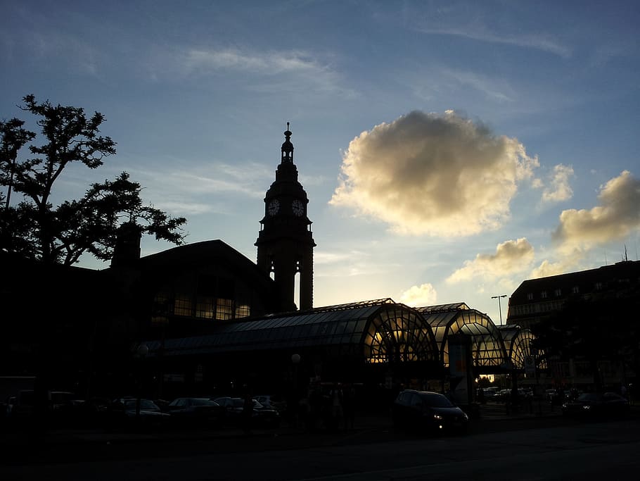 hamburg, station, cloud, sky, sun, built structure, architecture HD wallpaper