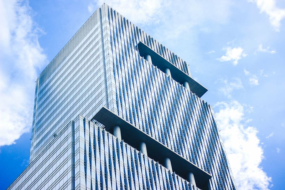 architecture, building, columns, high-rise, low angle shot HD wallpaper