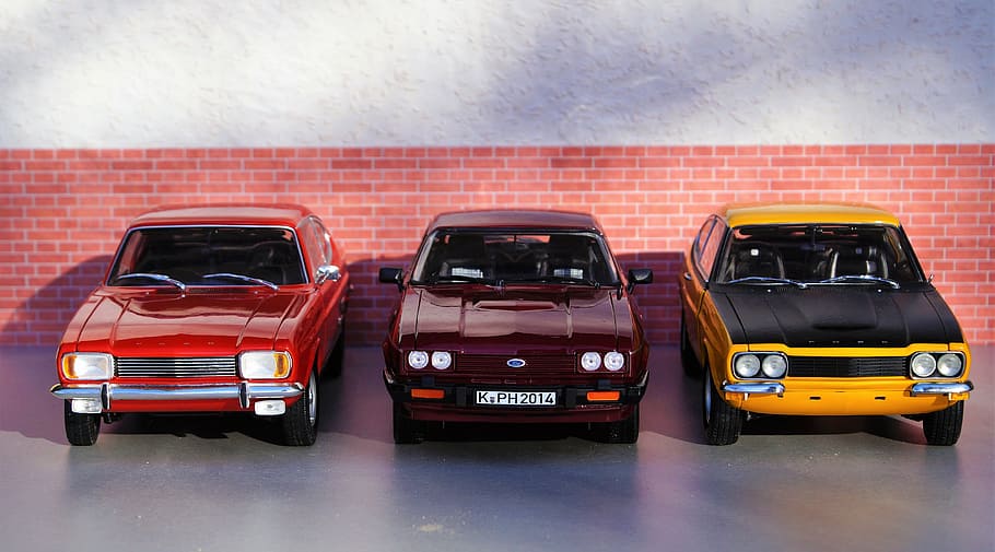 model car, ford, capri, diorama, auto, oldtimer, toys, sports car HD wallpaper