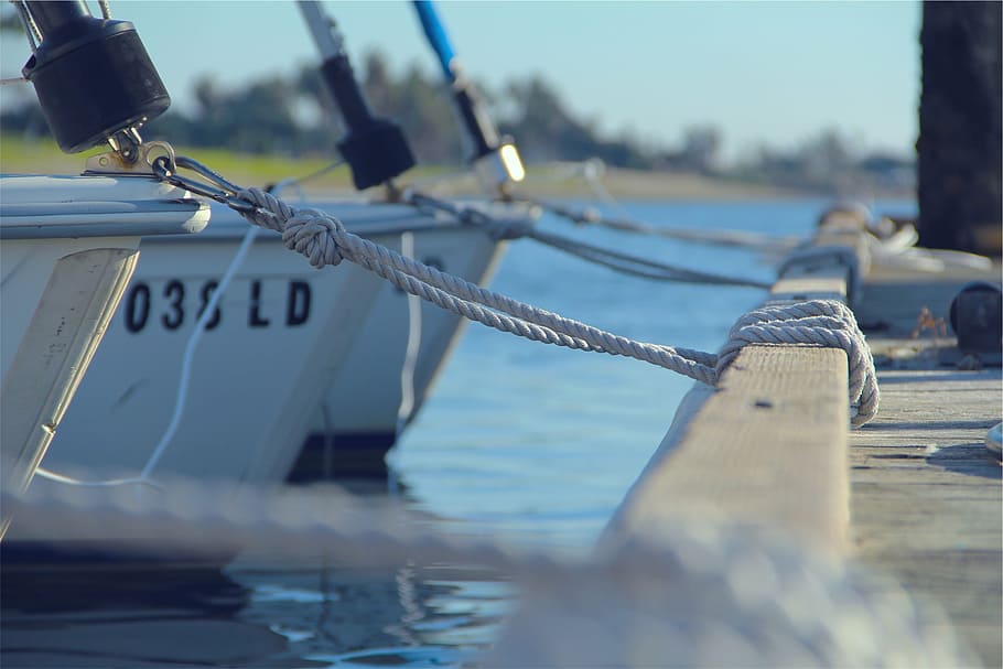 white boat on body of water, tied, wooden, pier, boats, dock, HD wallpaper