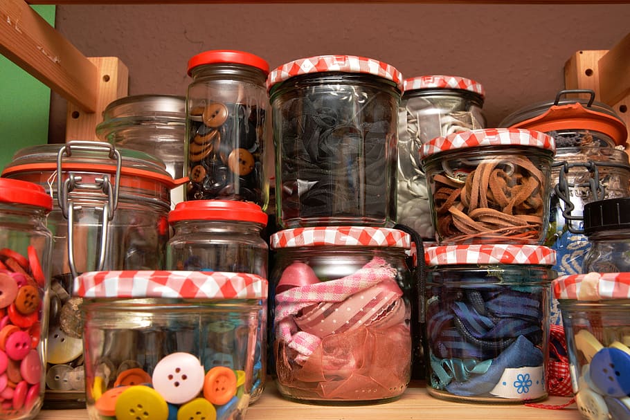 clear glass jar lot, screw-cap, glasses, collect, regulation, HD wallpaper