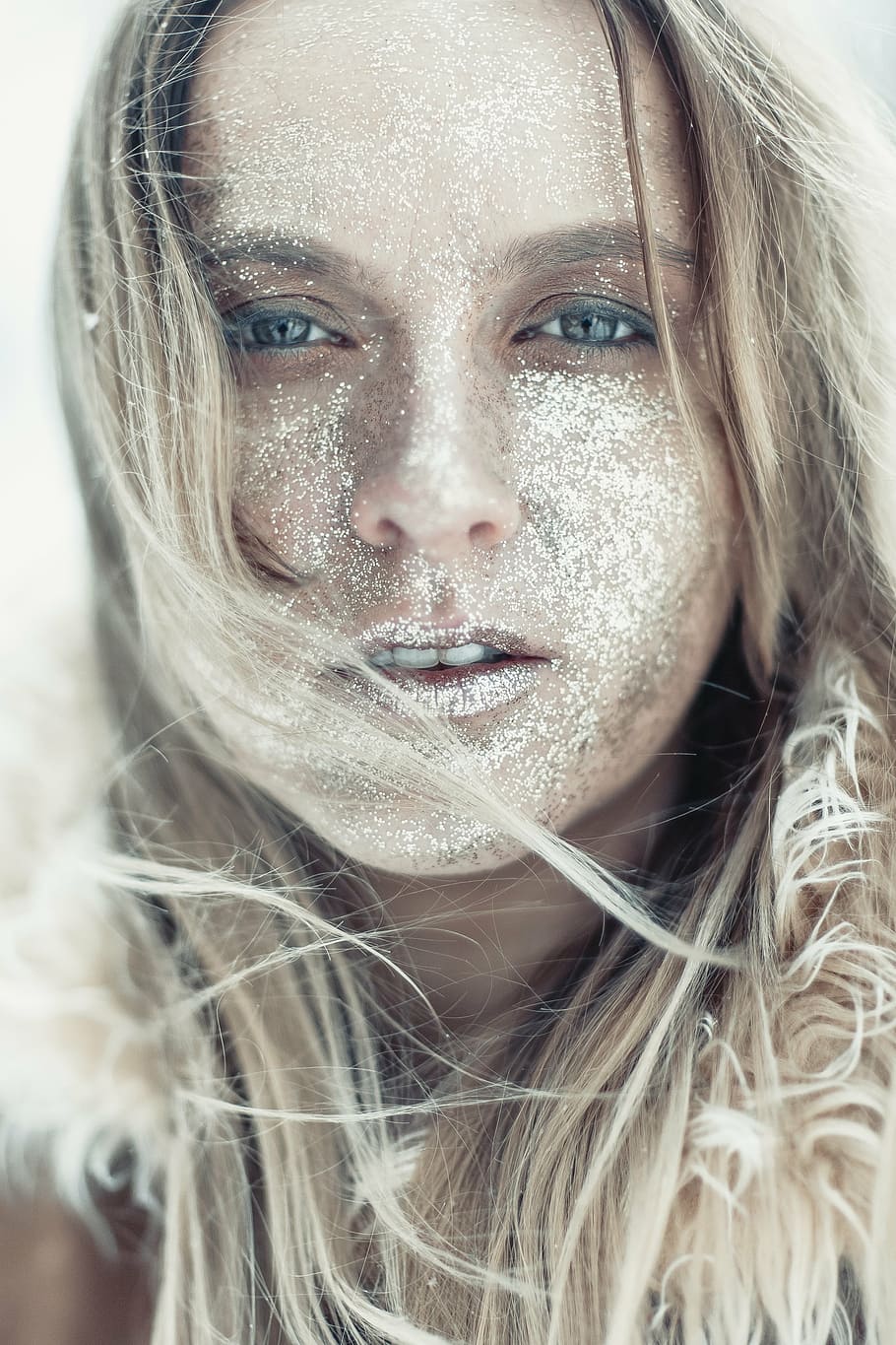 woman's face covered with white dust, portrait, beauty, cold HD wallpaper