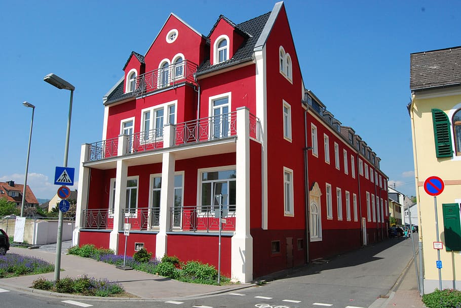 home, red, architecture, road, geisenheim, building Exterior HD wallpaper