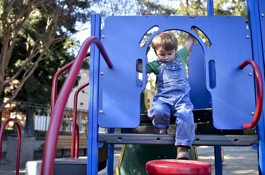 toddler standing on playhouse, Playground, Child, Active, kid HD wallpaper