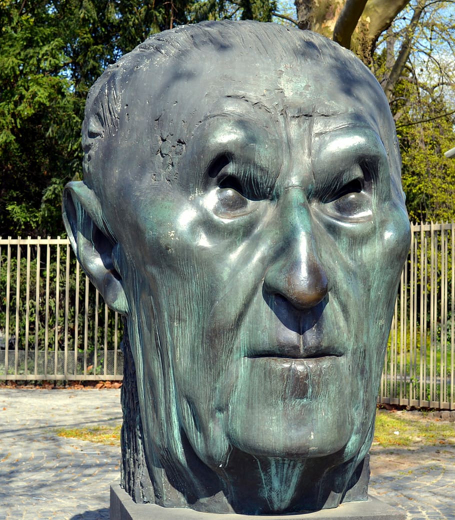 gray and green head statue, sculpture, bust, imposing, konrad adenauer HD wallpaper