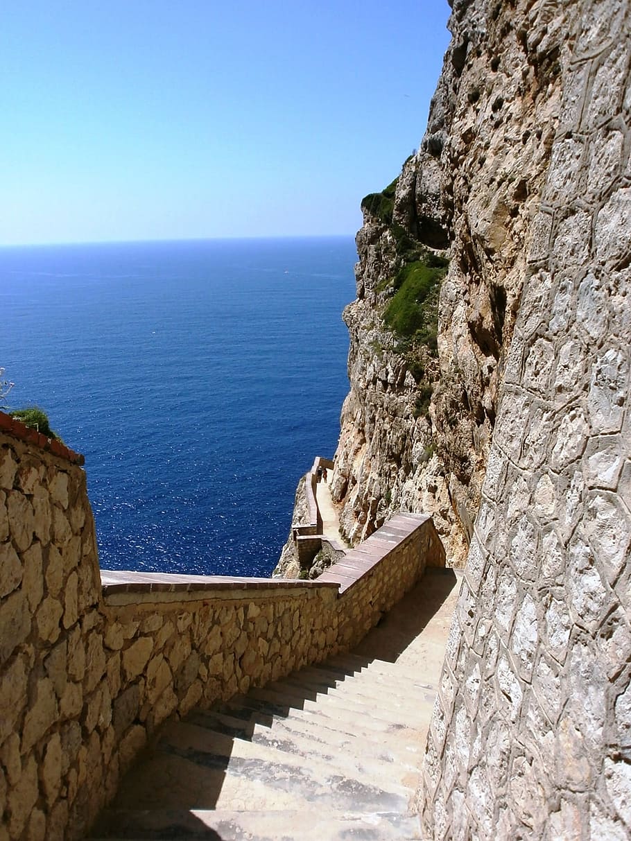 Stairs, Stone, Steps, Sea, View, stone steps, sea ​​view HD wallpaper