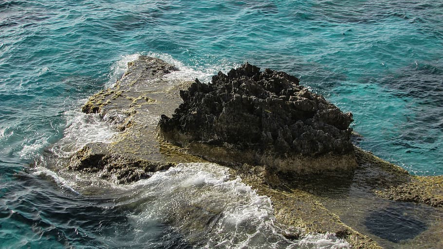 rock, sea, wave, blue, nature, coast, ayia napa, cyprus, water HD wallpaper