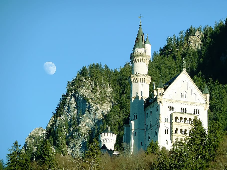 white and green concrete castle near woods, alpe, alpine, architecture
