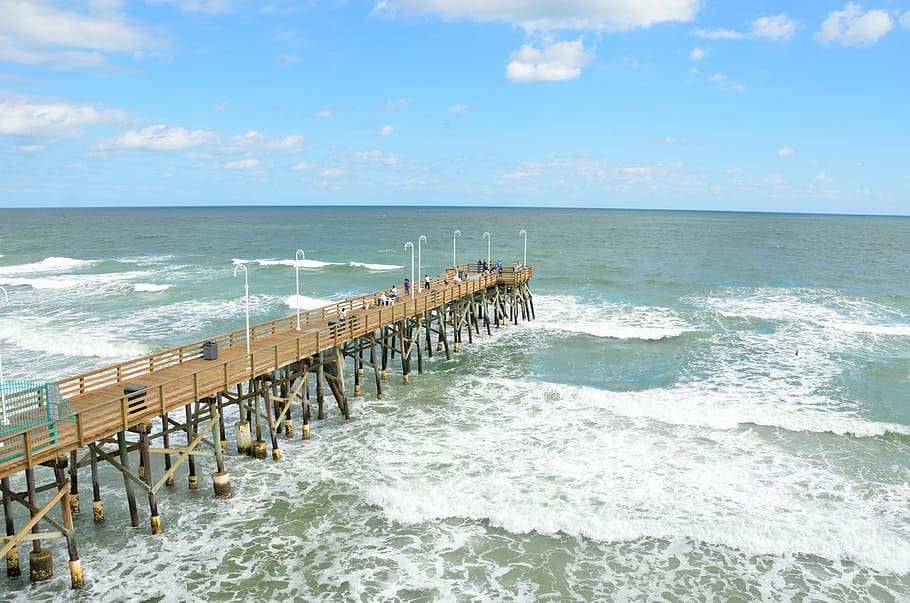 Fishing, Pier, Florida, Ocean, Sea, waves, daytime, sport, wooden HD wallpaper