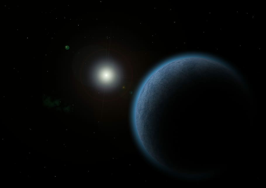 planet with moon, astronomy, galaxy, space, night, star - space HD wallpaper