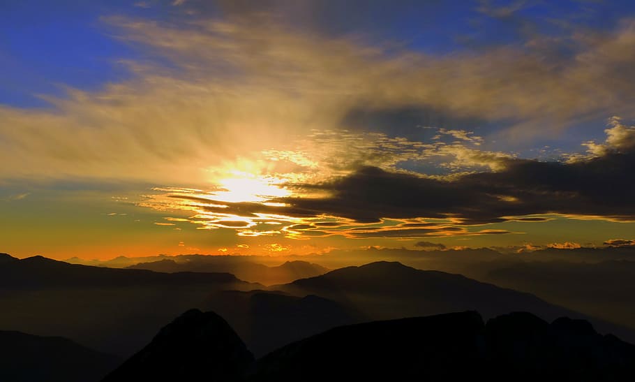 sunset, mountain, carega, sky, cloud, italy, twilight, nature HD wallpaper