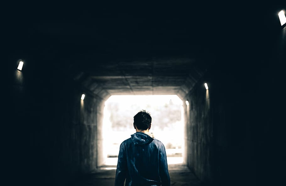 architecture, dark, eerie, indoors, light, man, person, subway system HD wallpaper