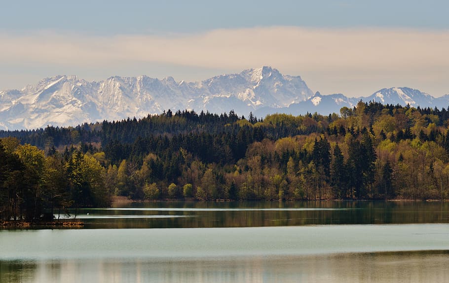 trees near body of water, landscape, easter lake, iffeldorf HD wallpaper