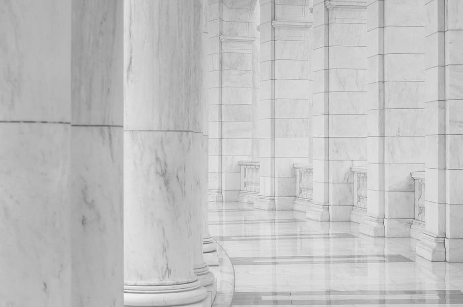 Tomb of the Unknown Soldier, white marble tiled corridor, pillar, HD wallpaper