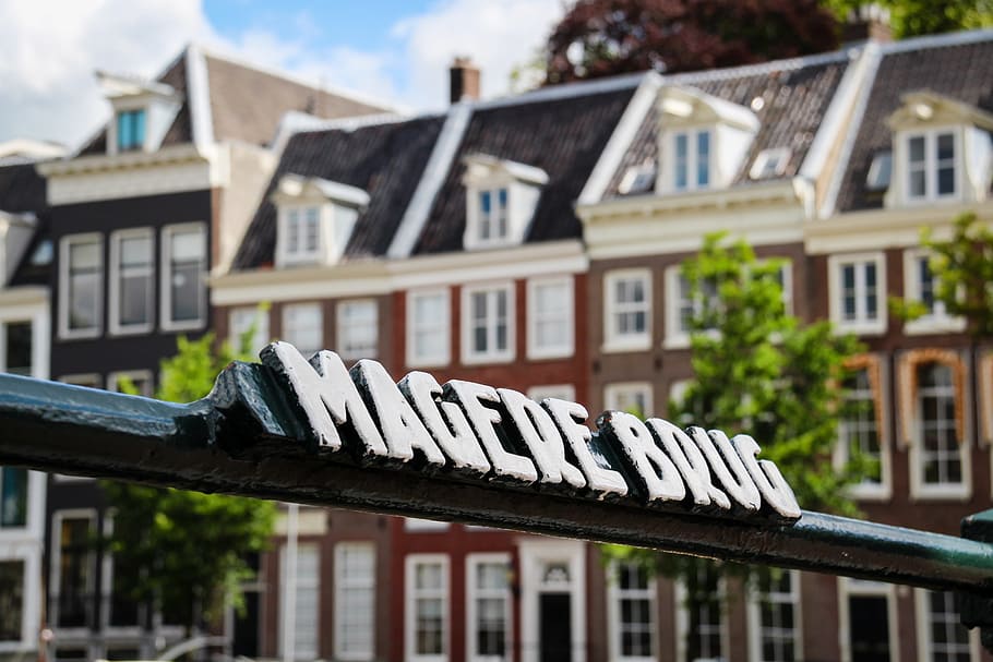 Magere Brug logo, amsterdam, bridge, web, railing, architecture HD wallpaper