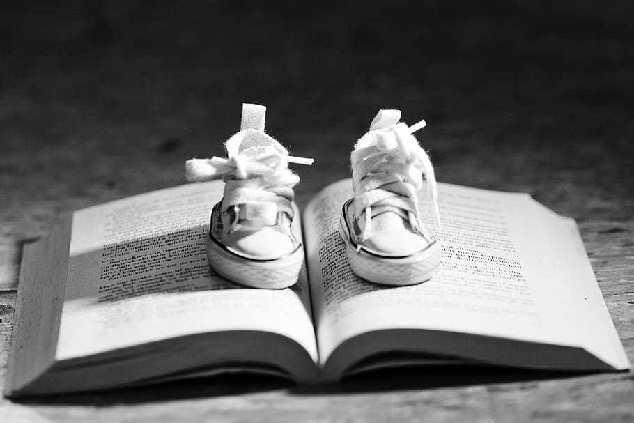 Shoes, Book, Miniature, reading, tiny, sneakers, no people HD wallpaper