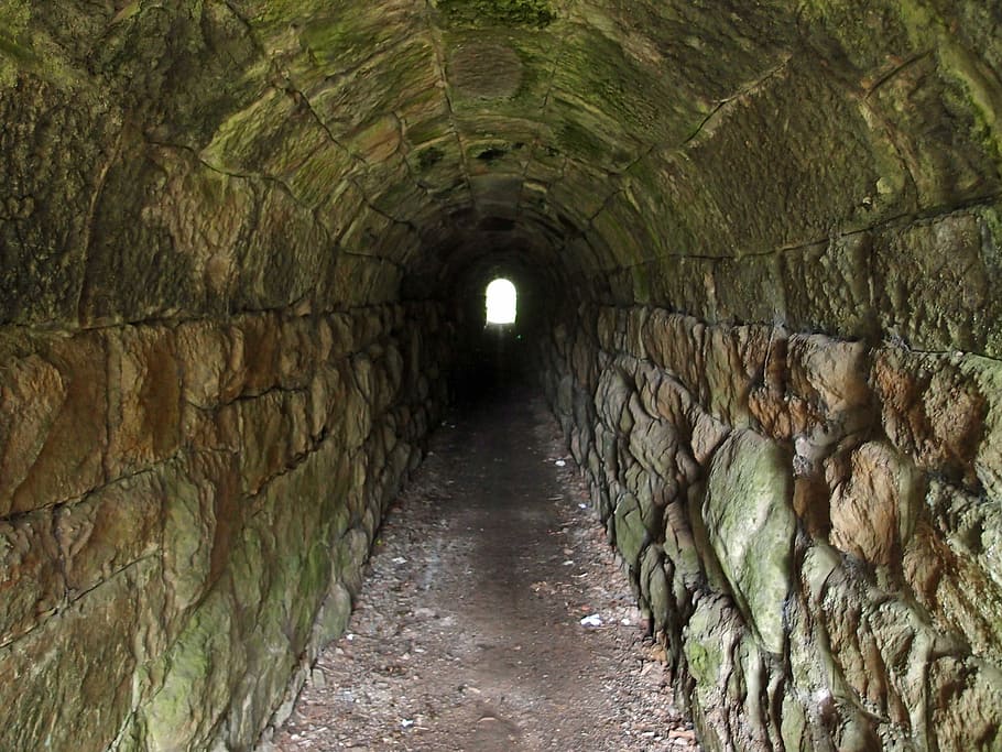 Tunnel, Light, Darkness, architecture, corridor, old, stone material HD wallpaper