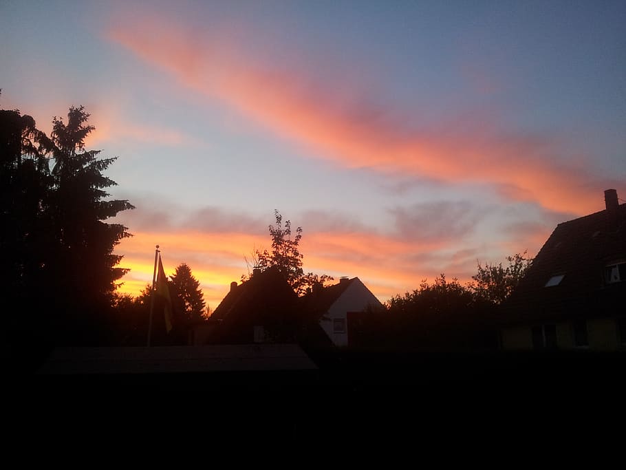 sunset, afterglow, evening sky, clouds, abendstimmung, orange HD wallpaper