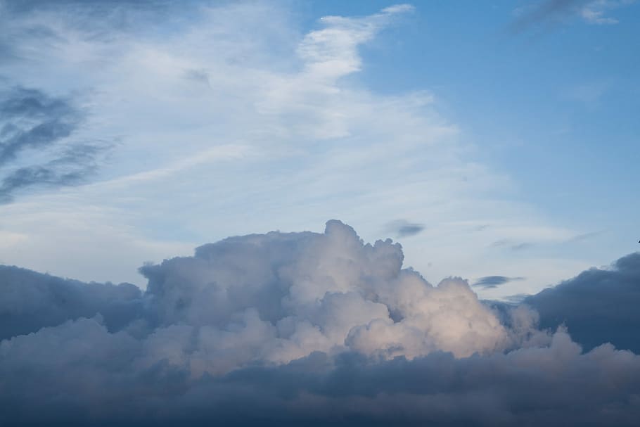 Cumulus Clouds, thunderstorm, sky, blue, rain, weather, clouds form HD wallpaper