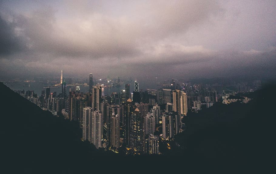 top view of buildings, skyscrapers scenery, Hong Kong, Viewpoint HD wallpaper