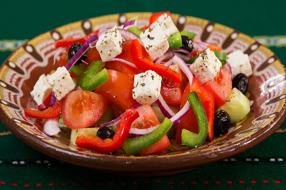 sliced spices on plate, food, greek salad, caprese, meal, vegetables