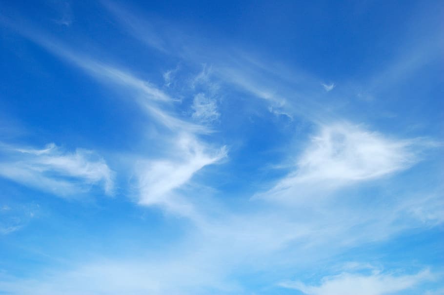 blue clouds, blue sky, federwolke, bright, beautiful, cloud - sky HD wallpaper