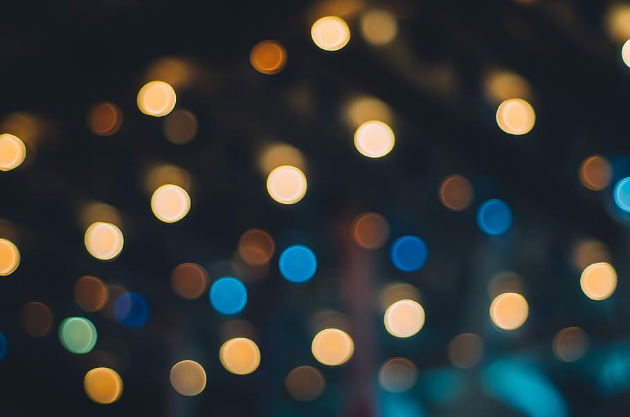 blue and yellow LED lights, bokeh, dots, round, night, illuminated HD wallpaper