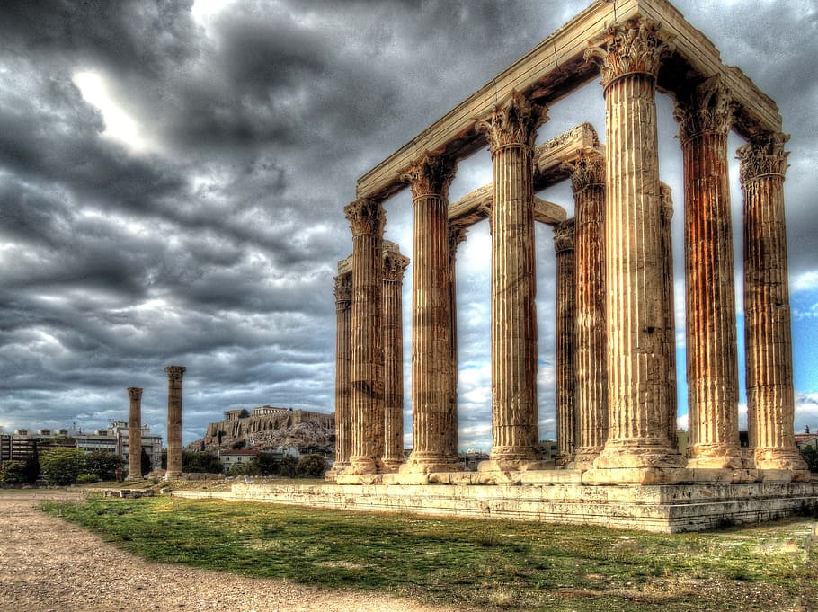 low angle photo of brown ruins at daytime, temple, zeus, athens, HD wallpaper