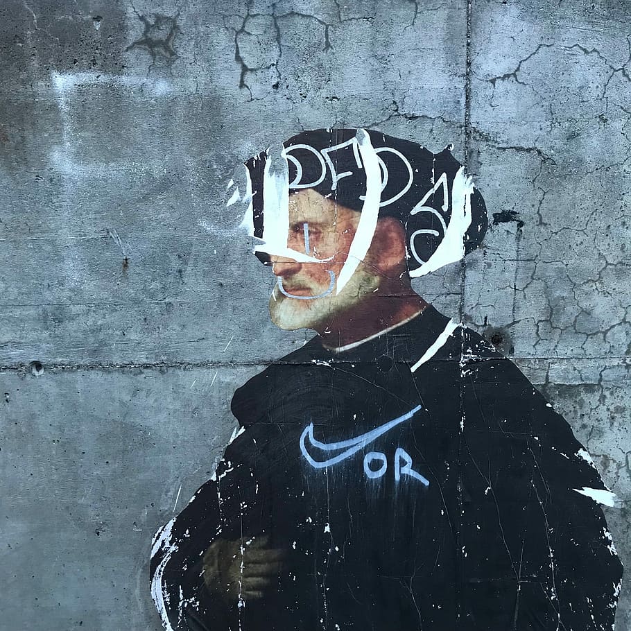 man's face, man wearing turban wall painting, art, concrete, graffiti HD wallpaper