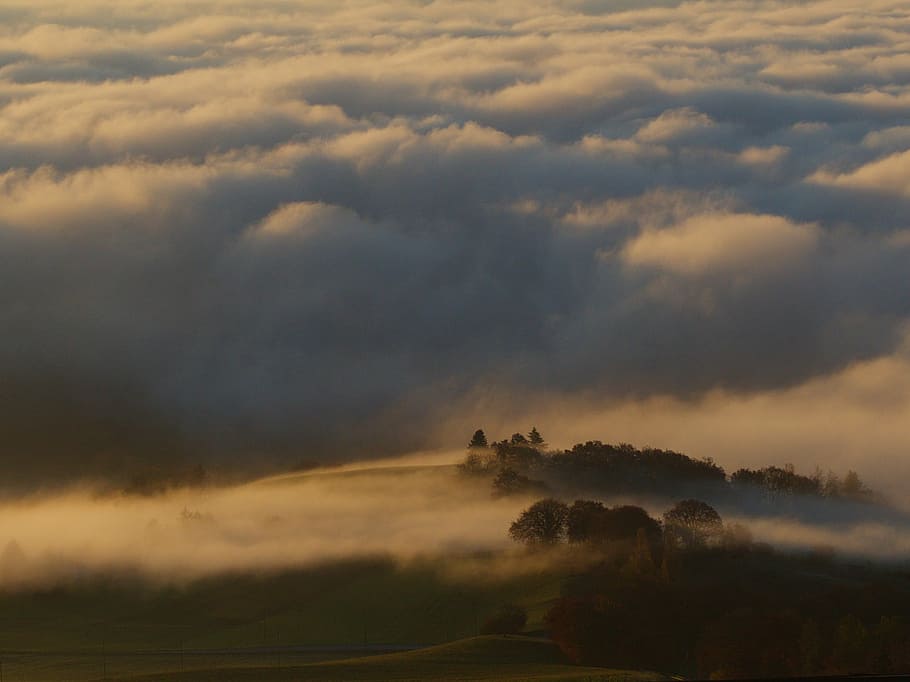 high angle photography of mountain surrounded with clouds, aerial HD wallpaper