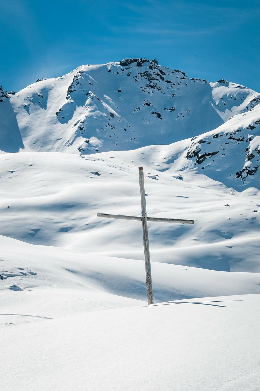 mountain, snow, winter, alps, landscape, winter landscape, cross HD wallpaper
