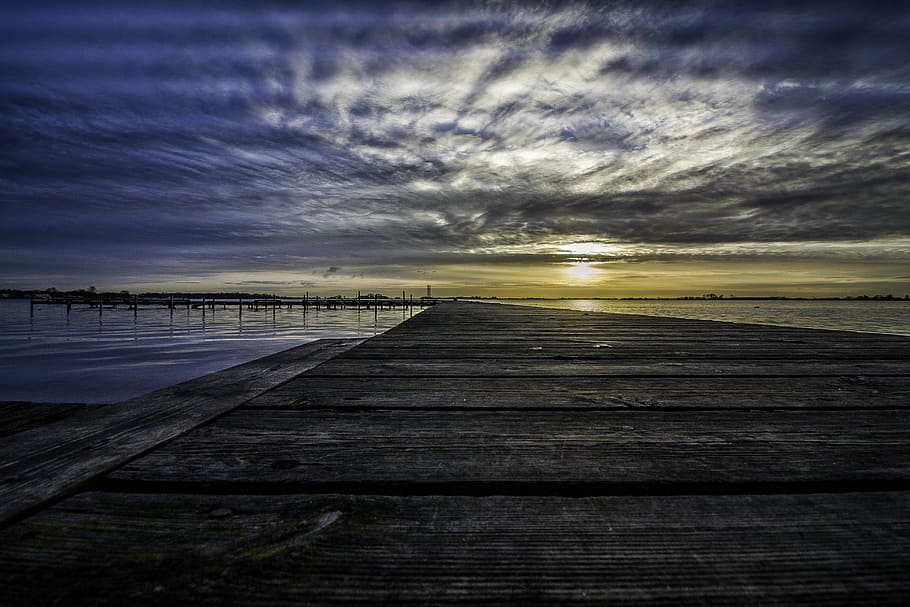 sunset, jetty, pier, landscape, nature, sky, scene, outdoor HD wallpaper