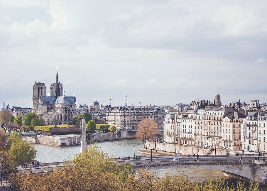 city scale under white sky at daytime, photo of city near body of water during daytime HD wallpaper
