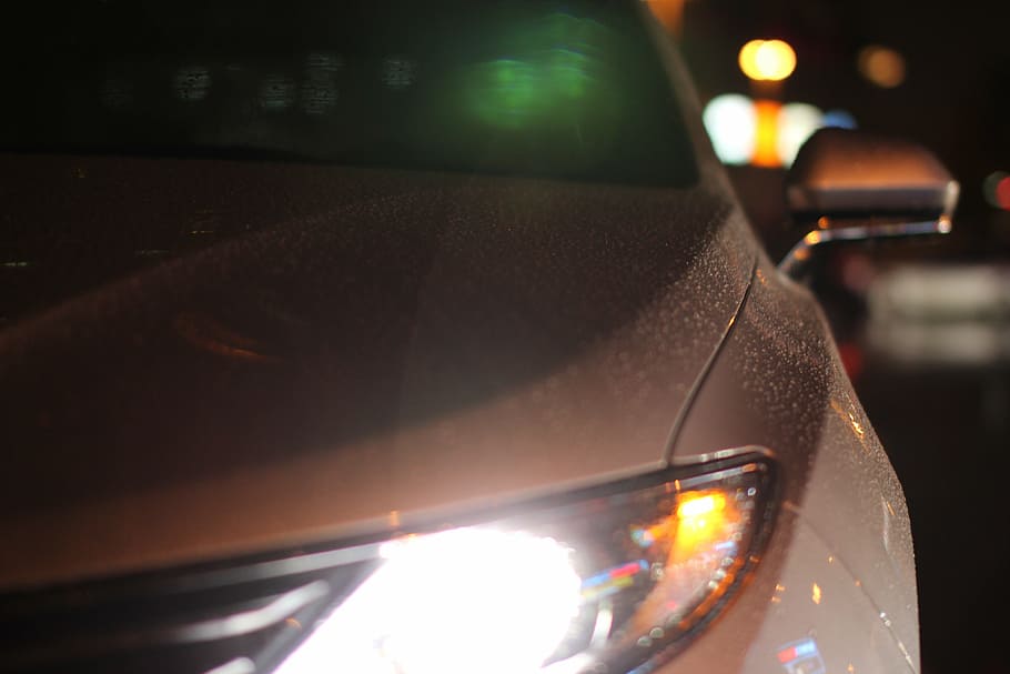 car, headlights, traffic, rain, white, driving, automobile HD wallpaper