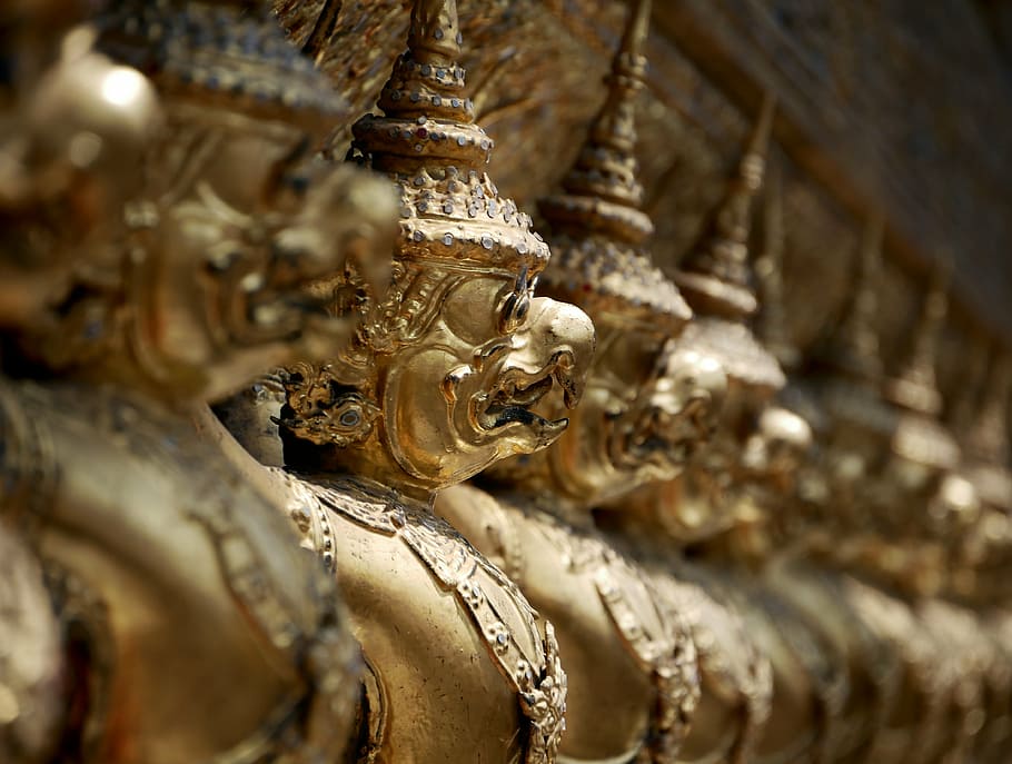 statue, bird, temple, creature, army, gold, thailand, religion HD wallpaper