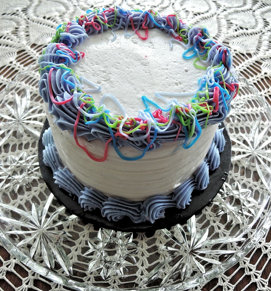 Decorated White Cake, Sweet Frosting, colorful, dessert, food