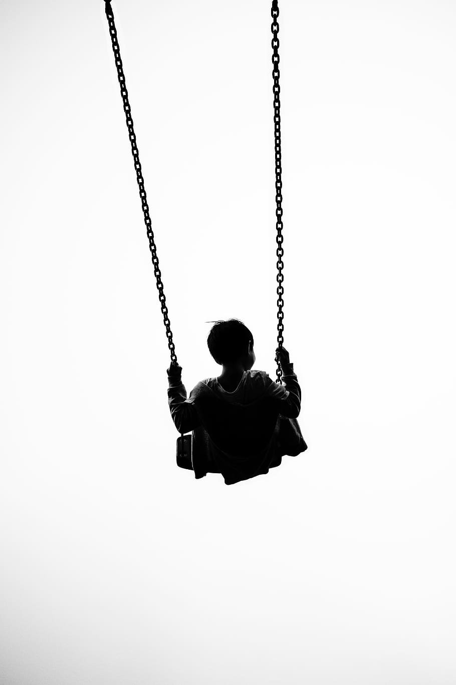 silhouette photo of boy riding swing, child, girl, cloud, playground