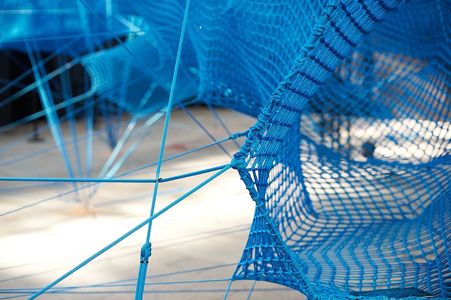 web, blue, playground, lines, pattern, textile, close-up, no people HD wallpaper
