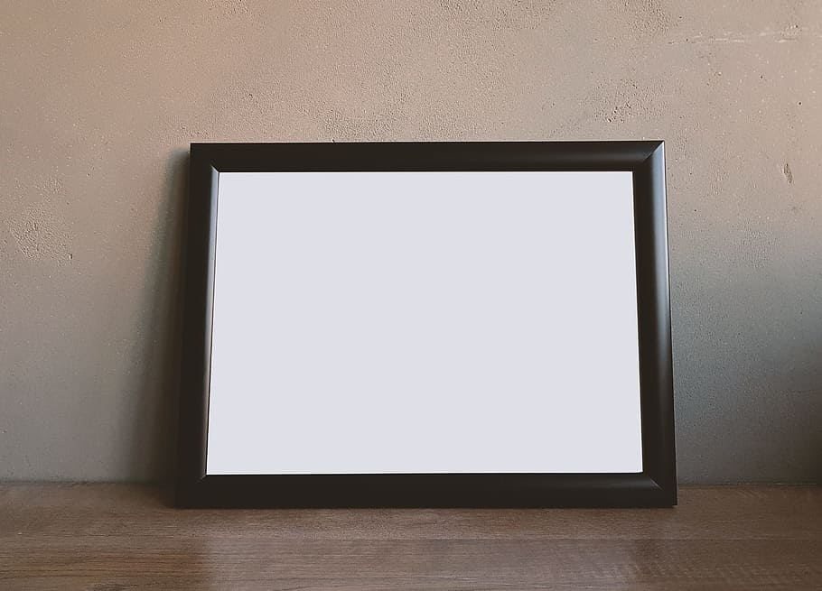 black wooden photo frame, border, white, wall, floor, copy space HD wallpaper